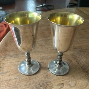 2 Silver Plated Brass Goblets